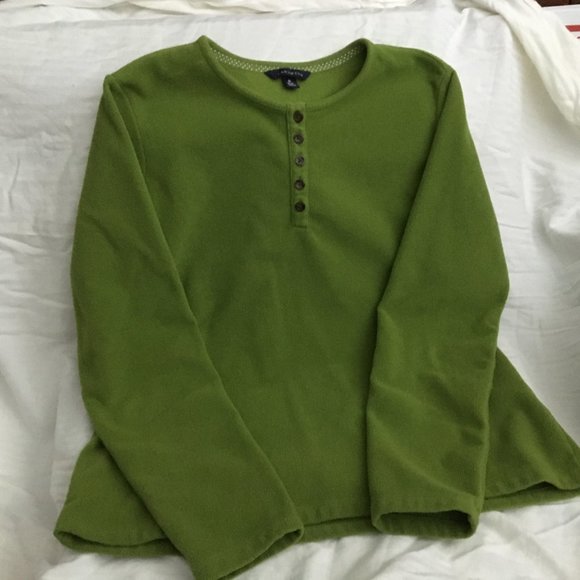 Lands' End Tops Lands End Green Fleece Henley Shirt Poshmark